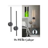 seyyah Modern Dekoratif çubuk ledli Pilli Led Duvar Aplik siyah 70 Cm ( 1 Adet )