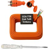 Seyyar 15 Metre Uzatma Kablosu Ttr Cca Telli 3x1.5 mm Elektrik Kablo Kontrol Kalem Dişi Erkek Fiş - Turuncu