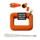 Seyyar 15 Metre Uzatma Kablosu Ttr Cca Telli 3X1.5 Mm Elektrik Kablo Kontrol Kalem Dişi Erkek Fiş