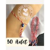 Seyyar Atölye 30 Adet Nazar Boncuklu Marteniçka Bileklik – Bahar ve Şans Dilek İpi (Kırmızı Beyaz)