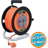 Seyyar Makaralı Kablo Kapaklı 4 Prizli Plastik Uzatma Kablosu 3x1.5 mm Cca Kablo 35 Metre - Turuncu - Siyah