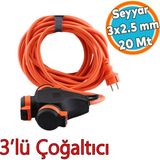 Seyyar Topraklı 3'lü Grup Priz Fiş 20 Metre Cca Kablo Uzatma Kablosu 3x2.5 mm Monofaze Çoğaltıcı - Turuncu - 1
