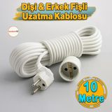 Seyyar Uzatma Kablosu 10 Metre Dişi-Erkek Fişli F19c Kalın Priz Prizli Sanayi Bahçe Elektrik Kablosu