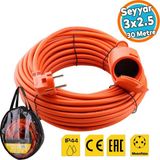 Seyyar Uzatma Kablosu 30 Metre 3x2.5 mm Topraklı Cca Kablolu Tekli Grup Fiş Priz Kapaklı Monofaze - Turuncu - 1