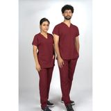 Seza Tekstil Bordo Premium Flex Likralı Scrubs Doktor Hemşire Üniforma Takım - 3XL