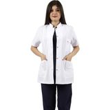 Seza Tekstil Hakim Yaka Kısa Kol Beyaz Kadın Doktor Öğretmen Hemşire Laboratuvar Önlüğü - 2XL