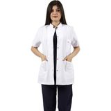 Seza Tekstil Hakim Yaka Kısa Kol Beyaz Kadın Doktor Öğretmen Hemşire Laboratuvar Önlüğü - 4XL