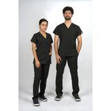 Seza Tekstil Siyah Premium Flex Likralı Scrubs Doktor Hemşire Üniforma Takım