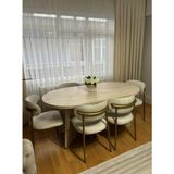 Sezbil Bohem Ahşap Masa Takımı 6 Kişilik Modern Tasarım Oval 90x160 cm Doğal Renkli Sandalyelerle - Natural
