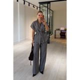 Sezgi Tekin Düğme Detay Kuşaklı Kahve Denim Gömlek / Pantolon Takım