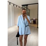 Sezgi Tekin Kemerli Süs Cep Detay Bebek Mavi Oversize Ceket