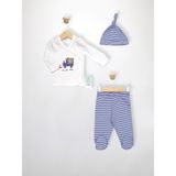 Sezgibaby 3lü Erkek Bebek Zıbın Seti - Mavi - Beyaz - 0 - 3 Ay