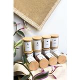 Sezka Life 12 Adet Bambu Kapaklı Borosilikat Baharatlık Kavanoz 32 Adet Suya Dayanıklı Etiket - 6x9 - 200ml