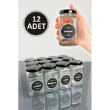 Sezka Life 12 Adet Metal Kapaklı Kavanoz Baharatlık Ve 21 Adet Baharat Etiket Seti Özel - 160ml