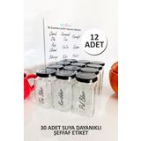 Sezka Life 12 Adet Metal Kapaklı Kavanoz Baharatlık Ve 30 Adet Şeffaf Baharat Etiket Seti Özel - 160ml
