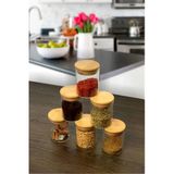 Sezka Life 200ml 6 Adet Bambu Vakum Kapaklı Mini Cam Kavanoz Seti (6.5 Cm X 9cm)