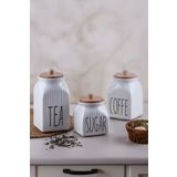 Sezka Life 3 Boy Bambu Kapaklı Vakumlu Çizgili Kavanoz Seti Baharatlık Takımı (TEA-SUGAR-COFFE)