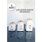 Sezka Life 3 Boy Porselen Bambu Kapaklı Çay Kahve Şeker Kavanozu Ve 3 Adet Suya Dayanıklı Şeffaf Etiket