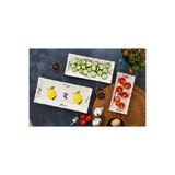 Sezka Life 3 Parça Seramik Servis Tabağı Dikdörtgen Kahvaltı,Çerez,Salata Sunum Tabağı Limon Desen