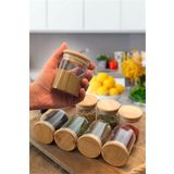 Sezka Life 8 Adet Bambu Vakum Kapaklı Mini Cam Kavanoz Seti (6CM X 9CM)