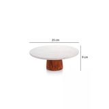 Sezka Life Desenli Mermer Ahşap Ayaklı Yuvarlak Sunumluk Pasta Servis Sunumluğu Tabak 25 cm