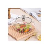 Sezka Life Figürlü Isıya Dayanıklı Çelik Kapaklı Çizgili Cam Tencere Çorba, Salata Tenceresi1.7L
