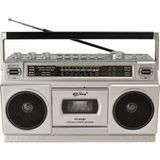 Sezy 555BT Boombox Bluetooth Nostaljik USB Sd Fm Radyo Kaset Çalar Kayıt Özellikli Müzik Play Hoparlör - Gümüş