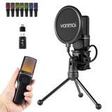 Sf-777W 2.4G Kablosuz Kondenser Masaüstü Oyuncu Mikrofonu | Aktif Gürültü Engelleme (ANC), RGB LED Aydınlatma, Esnek Pop Filtre ve Şok Emici Metal Tripod Standı, Canlı Yayın, Podcast