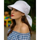 SF Collection Kadın Yazlık %100 Pamuk Yazlık Şapka Safari Bağlamalı Siperli Bandana Vizör - Standart - Beyaz
