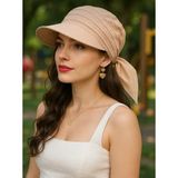 SF Collection Kadın Yazlık %100 Pamuk Yazlık Şapka Safari Bağlamalı Siperli Bandana Vizör - Standart - Krem