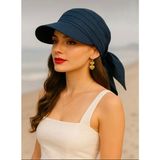 SF Collection Kadın Yazlık %100 Pamuk Yazlık Şapka Safari Bağlamalı Siperli Bandana Vizör - Standart - Lacivert