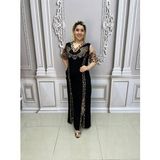 SF Yırtmaçlı Crystal Taşlı Elbise - SİYAH