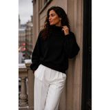 SFG Life Moda Kadın Balıkçı Yaka Tüylü Şardonlu Oversize Kazak - Siyah - Standart