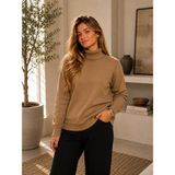 SFG Life Moda Kadın Balıkçı Yaka Tüylü Şardonlu Oversize Kazak - Vizon - Standart