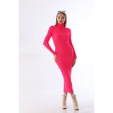 SFG Life Moda Kadın Fitilli Örgü ve Balıkçı Yaka Esnek Akrilik Şık Triko Kalem Elbise - Standart - Fuşya