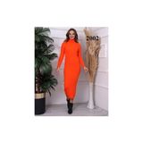 SFG Life Moda Kadın Fitilli Örgü ve Balıkçı Yaka Esnek Akrilik Şık Triko Kalem Elbise - Standart - Orange