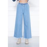 Sfg Life Moda Kadın Mavi Yazlık Paçası Püsküllü Ve Önü Bağcıklı Şık Trend Yıkamalı Salaş Kot Pantalon Mavi XL