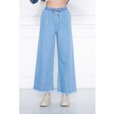 Sfg Life Moda Kadın Mavi Yazlık Paçası Püsküllü Ve Önü Bağcıklı Şık Trend Yıkamalı Salaş Kot Pantalon