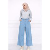 Sfg Life Moda Kadın Mavi Yazlık Paçası Püsküllü Ve Önü Bağcıklı Şık Trend Yıkamalı Tesettür Salaş Kot Pantalon