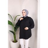 SFG Life Moda Kadın Önü Düğmeli Düz Çilek Kumaş Tunik Gömlek - L - XL - Siyah