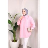 SFG Life Moda Kadın Önü Düğmeli Düz Çilek Kumaş Tunik Gömlek - XL - 2XL - Pembe