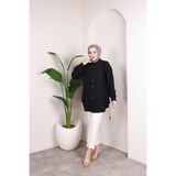 SFG Life Moda Kadın Önü Düğmeli ve Yan Bağcıklı Çilek Kumaş Tunik-Gömlek - L - XL - Siyah