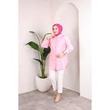 SFG Life Moda Kadın Önü Düğmeli ve Yan Bağcıklı Çilek Kumaş Tunik-Gömlek - M - L - Pembe