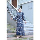 Sfg Life Moda Kadın Tesettür Bel Kuşaklı Dokuma Viskon Kumaş Şık Renkli Ve Desenli Elbise Mavi 38