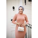 SFG Life Moda Kadın Tesettür Giyim Balıkçı Yaka ve Slim Model Triko Kalem Elbise - Standart - Açık Pudra