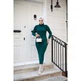 SFG Life Moda Kadın Tesettür Giyim Balıkçı Yaka ve Slim Model Triko Kalem Elbise - Standart - Açık Zümrüt