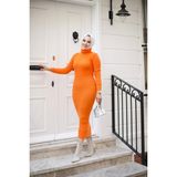 SFG Life Moda Kadın Tesettür Giyim Balıkçı Yaka ve Slim Model Triko Kalem Elbise - Standart - Orange