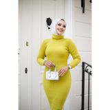 SFG Life Moda Kadın Tesettür Giyim Balıkçı Yaka ve Slim Model Triko Kalem Elbise - Standart - Sarı