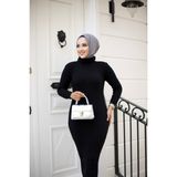 SFG Life Moda Kadın Tesettür Giyim Balıkçı Yaka ve Slim Model Triko Kalem Elbise - Standart - Siyah