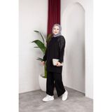 SFG Life Moda Kadın Tesettür Giyim Zarif Taş Detaylı Tunik & Pantolon Ikili Takım - Siyah - XL